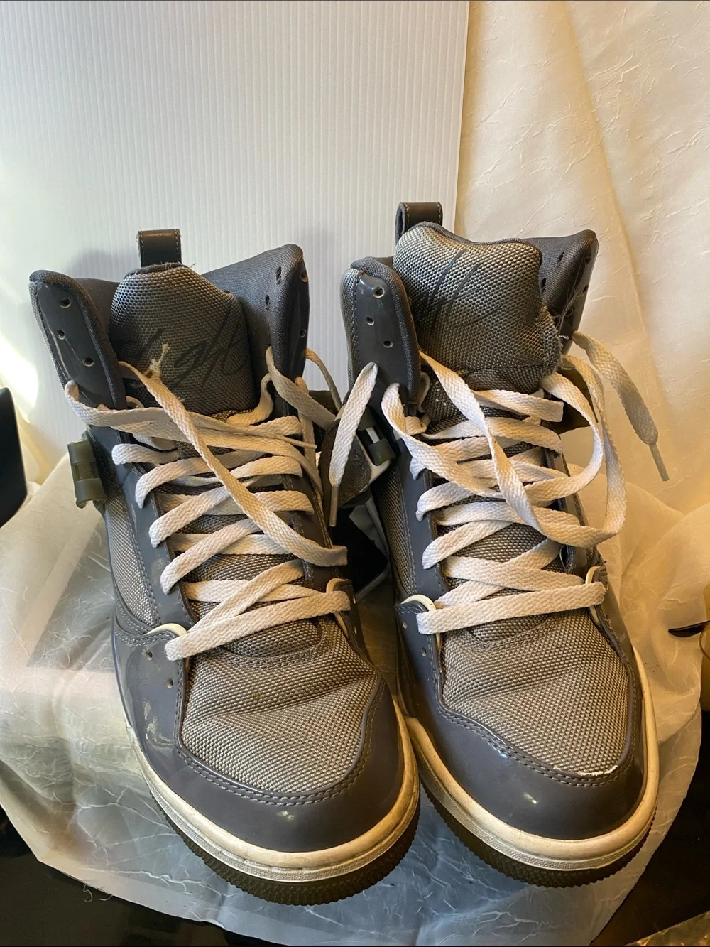 Jordan Men's Grey High-Top Sneakers with White Laces